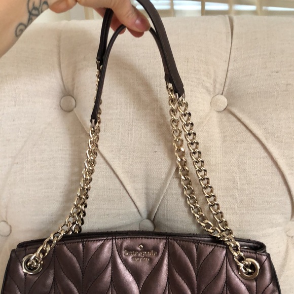 Beautiful bronze Kate Spade purse with gold chain handle - Picture 2 of 14